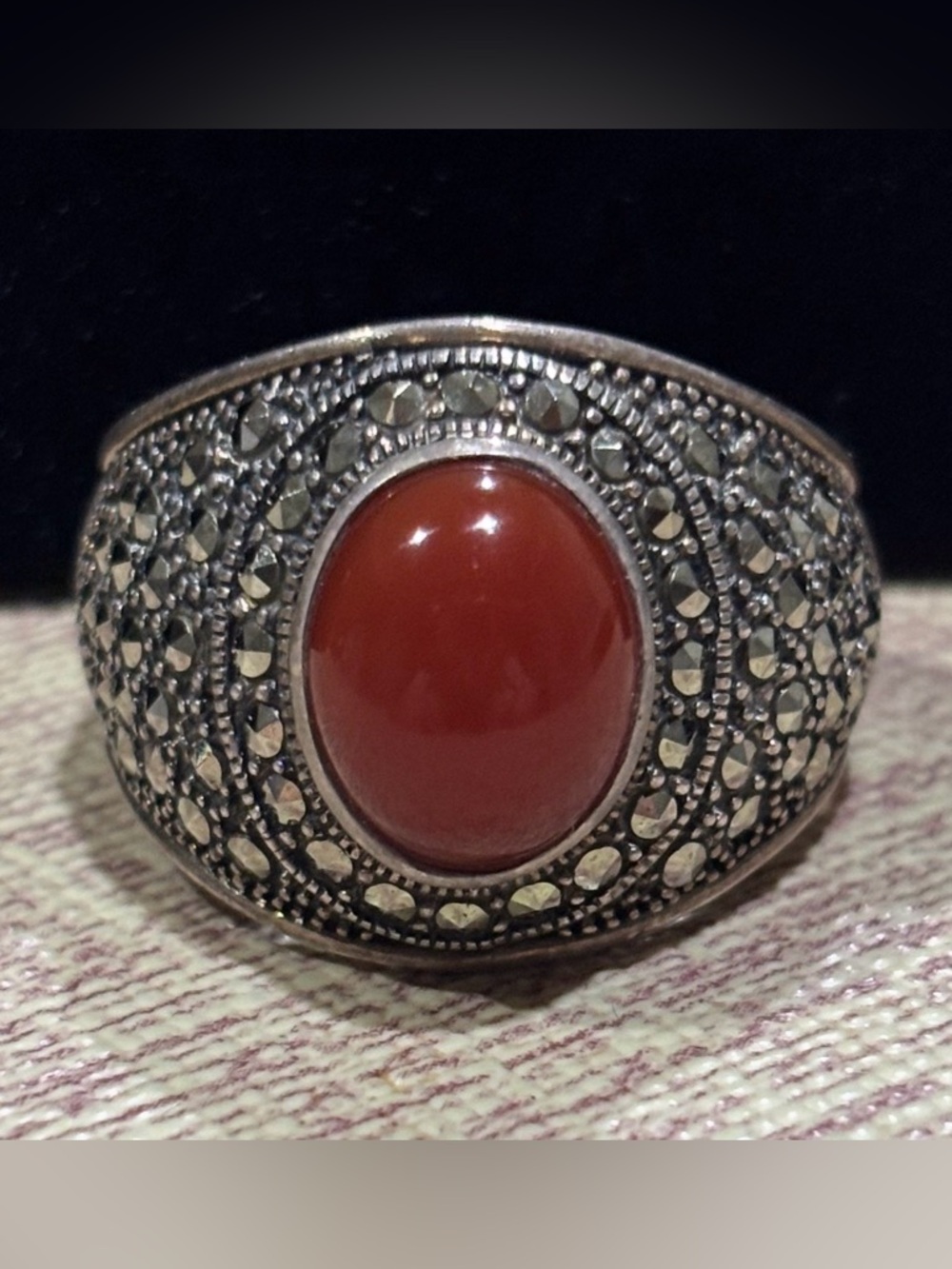 Silver Red Carnelian (Agate) Statement Ring